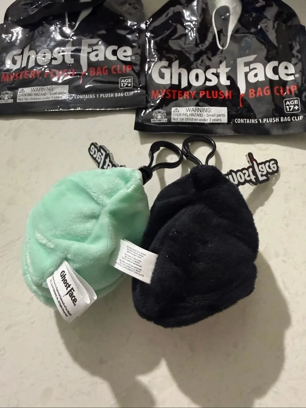 Culture Fly Ghost Face Set of 2 Plush Keychain Heads Blue and Black New